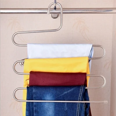 

Five S-Type Layers Trouser Hanger Hangers Space-Saving Clothes Pants Non-Slip Closet Organizer For Scarf Jeans Clothes Towels