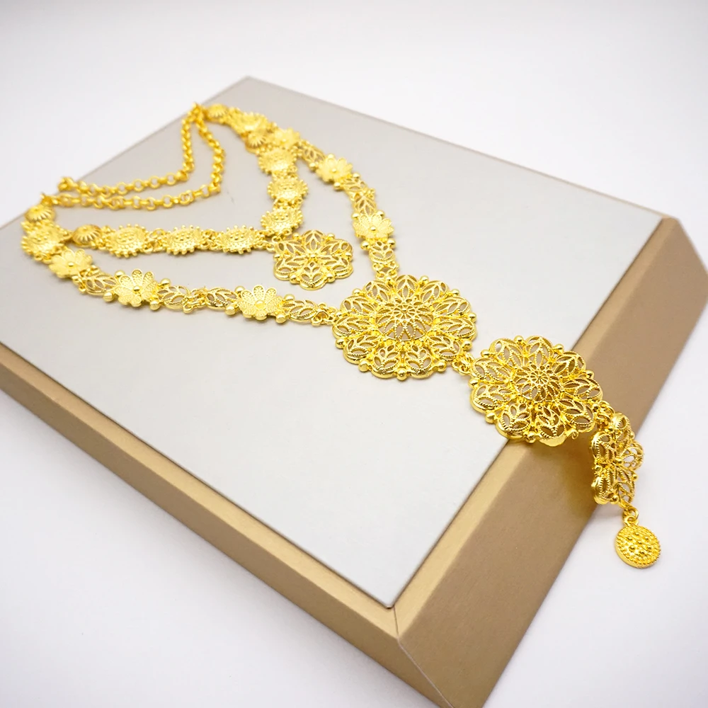 Necklace Sets For Women Dubai African Gold Jewelry Set Bride Earrings Rings Indian Nigerian Wedding Jewelery Set Gift