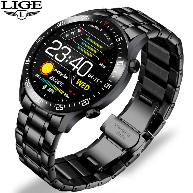 LIGE 2022 New Steel Band Smart Watch Men For Android IOS Phone Heart
