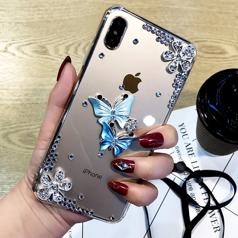 

3D Butterfly Diamond Flower Rhinestone Phone Case For Samsung Note 10 Plus Note 9 8 5 4 A20E A10E A6S A8S A9S A8 A9 Star Lite