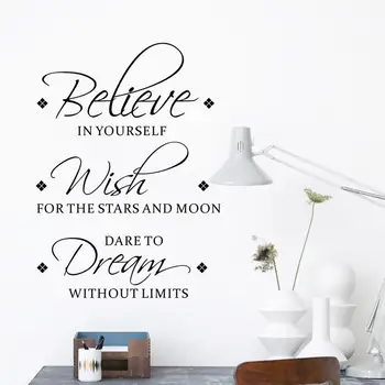 

Believe Wish Dream English inspirational wall stickers living room bedroom decoration mural removable stickers home wallpaper