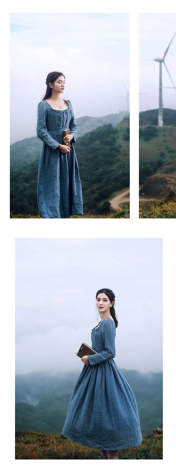 Vestidos mujer; сезон весна-осень; женское элегантное французское винтажное платье в стиле корта с квадратным воротником; длинный рукав; ; льняное длинное платье Золушки