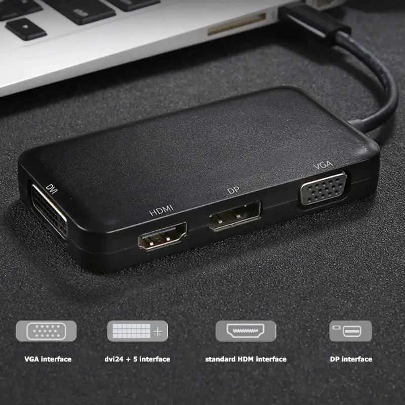 VKTECH type-C концентратор 4 в 1 USB-C 4 к HDMI+ DVI+ VGA DisplayPort DP концентратор переходник разветвитель Кабель для ноутбуков Универсальный