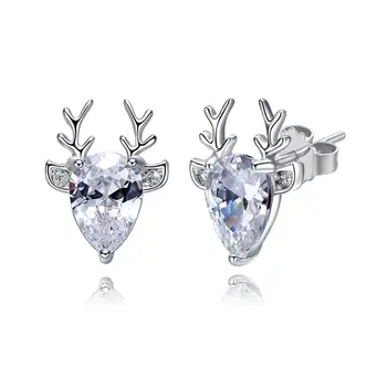 

LuxJuly AAA Zirconia Deer Stud Earrings Christmas Elk Jewelry Collection Friend Gift Free Shipping