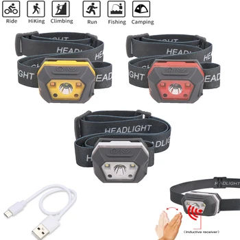 

USB Rechargeable Tactical Headlamp Sensor Camping Flashlight Headlight Induction Headlamp XPE LED Ultra Bright Headlamp
