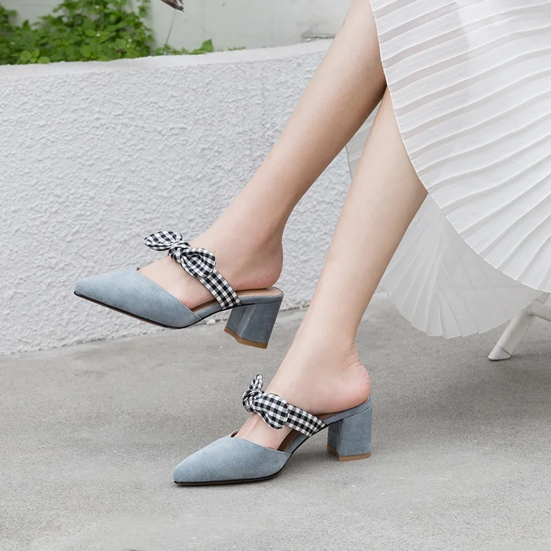 

2019 Summer New Style WOMEN'S Sandals Korean-style Pointed-Toe Kitten Heels Large Size after Empty Sandal Boots Women's Chunky-H