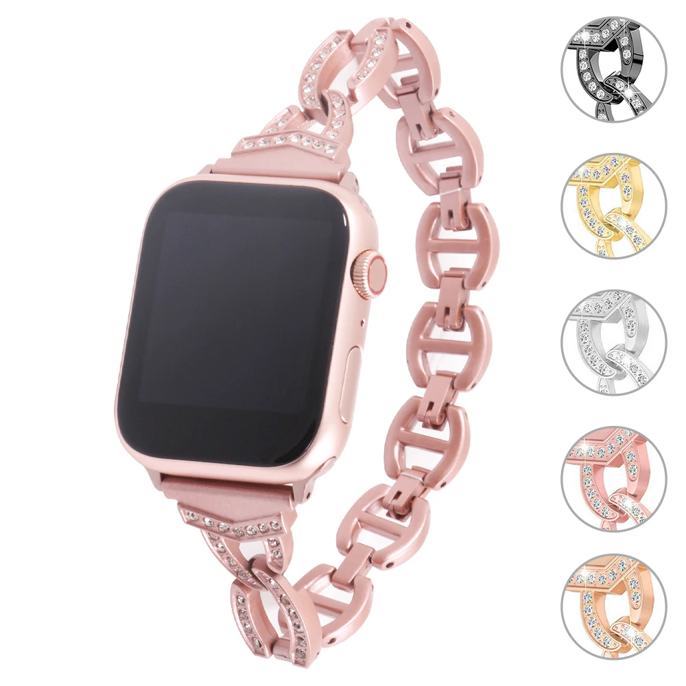 

Band for Apple Watch 4 5/3/2/1 38mm 40mm Women Wrist Rhinestone alloy Strap Replacement Bracelet for iwatch series 42MM 44MM