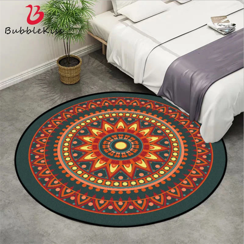 Round Area Rug Non-Slip Fabric Round Rugs Abstract Colorful Floral Lines Super Soft Center Carpet for Bedroom Living Room Study Room Kids Playing Home Decor Diameter 60 INCH