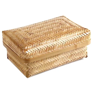 

Tea Box Storage Handmade Woven Bamboo Home Kitchen Storage Box Storage Box Rectangular Storage Box with Lid