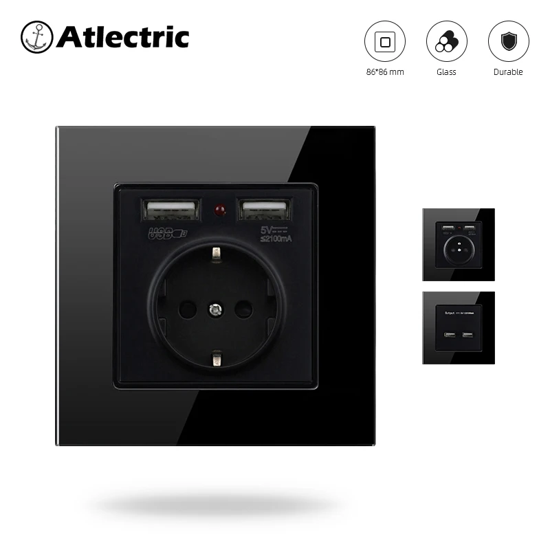 Atlectric ЕС Fr стандартная электрическая розетка с двойным usb портом для зарядки