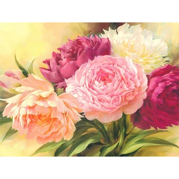 

100% Full 5D Diy Daimond Painting Cross-stitch "peony Flower" 3D Diamond Mosaic Round Rhinestones Paintings Embroidery Flower