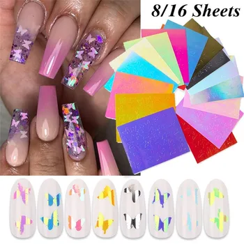 

16Pcs/Set Holographic Fire Flame Nail Stickers 3D Glitter Laser Flames Nail Art Foil Transfer Sticker Decal Nails Decorations