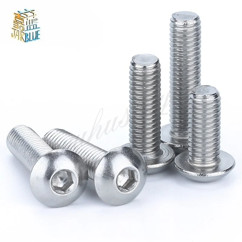 

50Pcs M2 M2.5 M3 M4 ISO7380 GB70.2 304 Stainless Steel A2 Round Head Screws Mushroom Hexagon Socket Button Head Screw