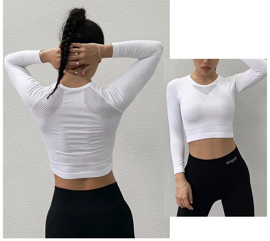 BINAND полый спортивный укороченный топ Женская рубашка для йоги Топ спортивный топ Быстросохнущий тонкий тренировки фитнес-рубашка для женщин бег длинный рукав