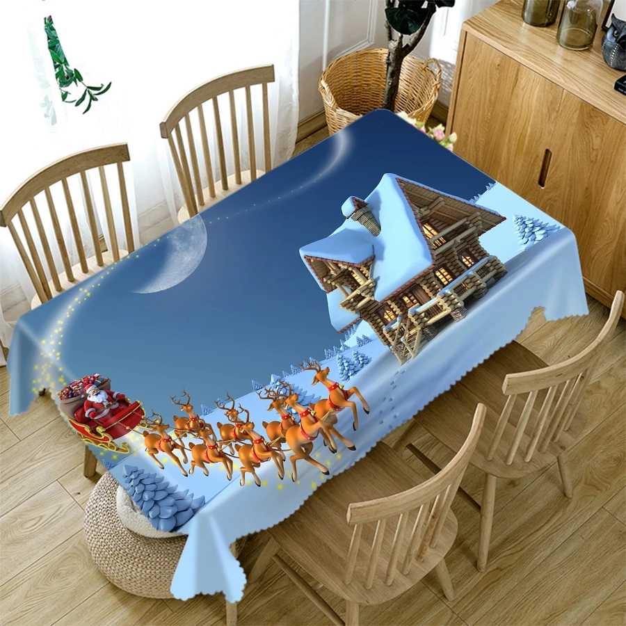  2019 Latest Christmas Tablecloth Sleighing Santa Claus Pattern Thicken Cotton 3d Table cloth New Ye