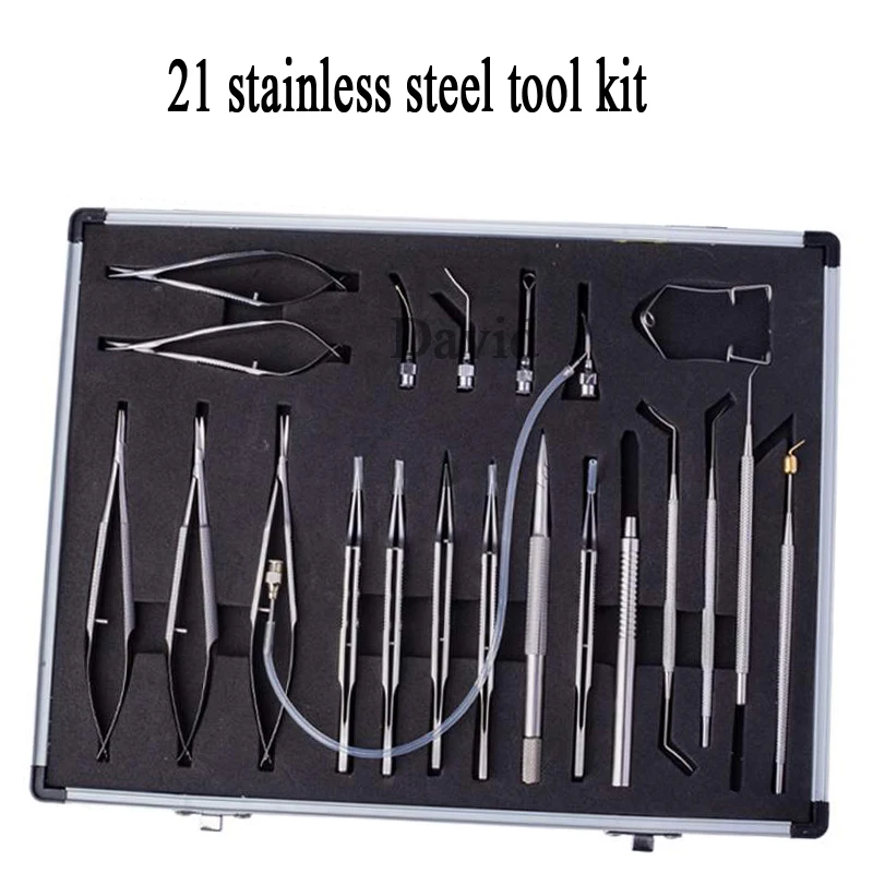 21PCS Titanium Alloy/Stainless steel Eye Ophthalmic Set Instrument Eye Micro Tweezers Scissors Needle Holder Set Surgical Tools