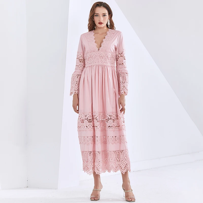 TWOTWINSTYLE Autumn Dress For Women V Neck Lantern