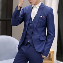 Для мужчин модные Блейзер однотонного цвета Для мужчин на одной пуговице, деловой костюм для стройных Блейзер Для мужчин Повседневное формальный свадебный костюм куртки