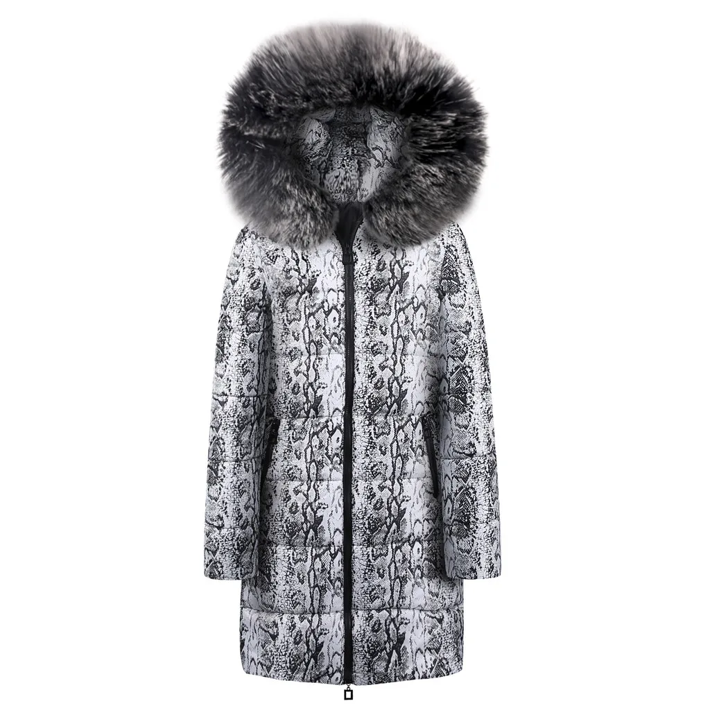 New Winter Jacket Women Thick Cotton Snake Print Casual Down Coat Zippers Long Fashion Warm Female Quilted Jacket Outwear 111#4