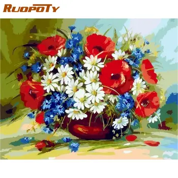 

RUOPOTY DIY Oil Painting By Numbers Kits Handmade Unique Gift Flower In Basket Photo Paint By Number 60x75cm Framed Wall Artwork