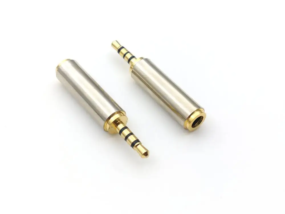 50pcs brass 2 5mm to 3 5mm 4Pole Headphone Jack Plug Adapter connector