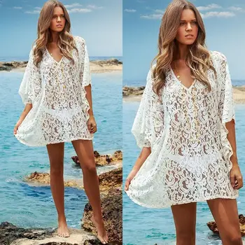 Summer Sexy Lace Crochet Beach Dress Women White See Through Swimwear Swimsuit Cover Up Mini Dresses 1 Summer Sexy Lace Crochet Beach Dress Women White See Through Swimwear Swimsuit Cover Up Mini Dresses