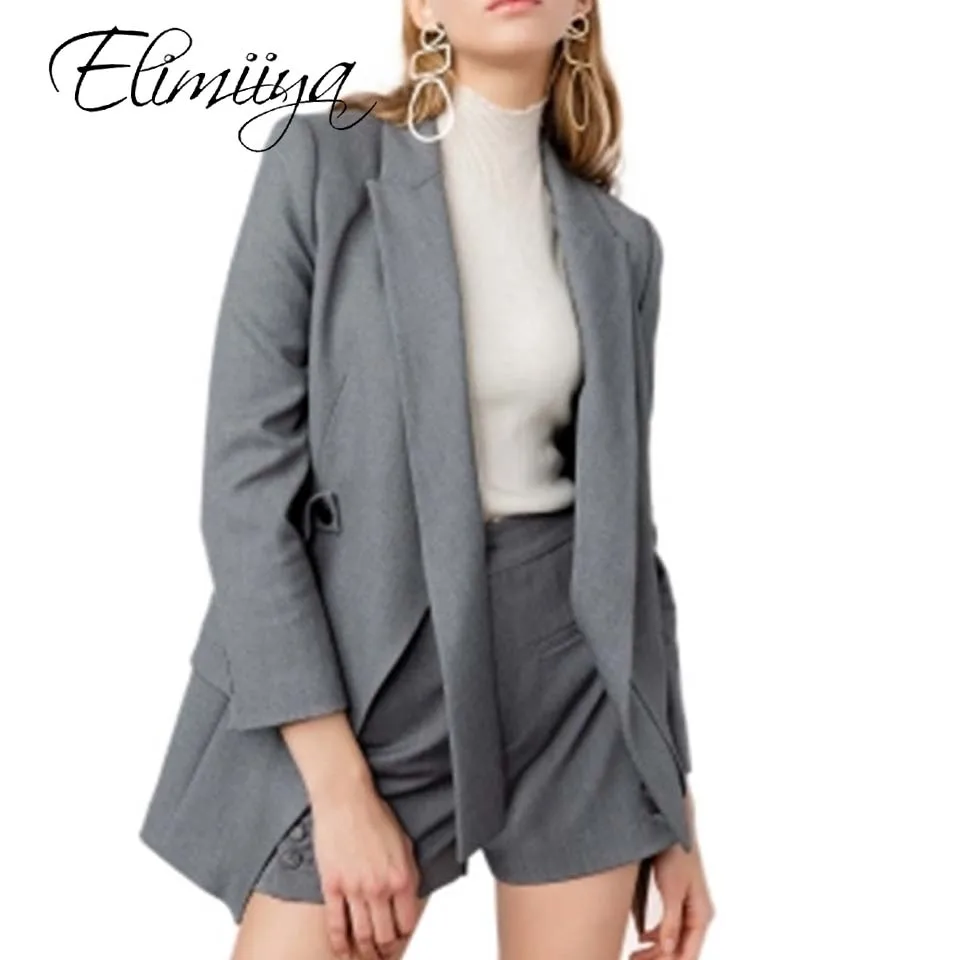 

Elimiiya V Collar Jacket Slim Waist Coat Office Ladies Solid Color Blazer Long Sleeve Loose Jacket Women blazers Female