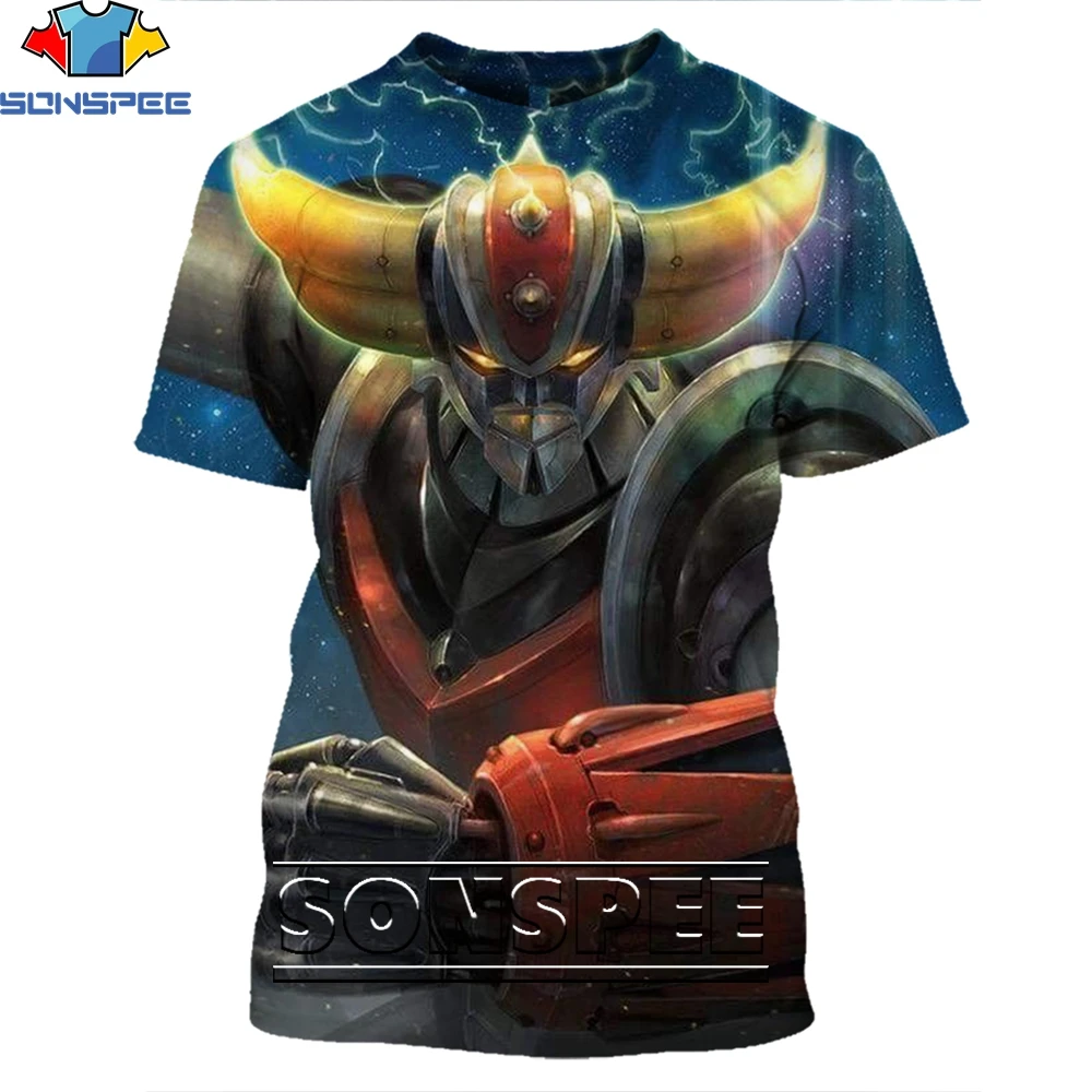 SONSPEE 3D Print Men Women Goldorak T-shirts Casual Streetwear Harajuku Hip Hop Short Sleeve Vintage Anime Tees Tops Shirt