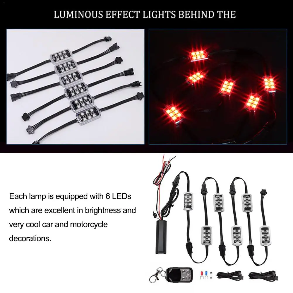 DC12V 6x6 светодиодный s свет 5050SMD светодиодный RGB автомобильный мотоцикл светодиодный стоп-сигнал атмосферная лампа+ пульт управления+ пульт дистанционного управления