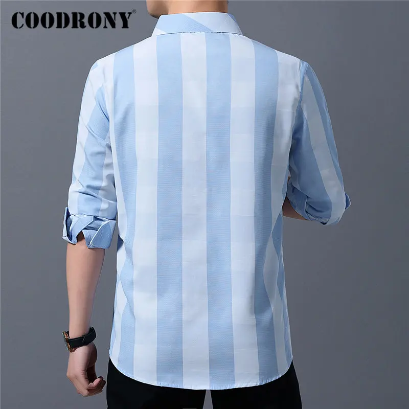 Бренд COODRONY, мужская рубашка, модные полосатые деловые повседневные рубашки, осенняя рубашка с длинным рукавом, Мужская мягкая хлопковая рубашка Camisa Masculina 96085