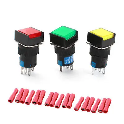 

3Pcs DC24V Light SPDT Momentary Rectangle Pushbutton Switchs w Female Connectors