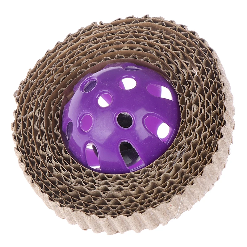 purple Забавная Когтеточка для кота доска кошка игрушка из гофрированной бумаги для кота Коготь доска с пластиковым колокольчиком мяч - Цвет: purple