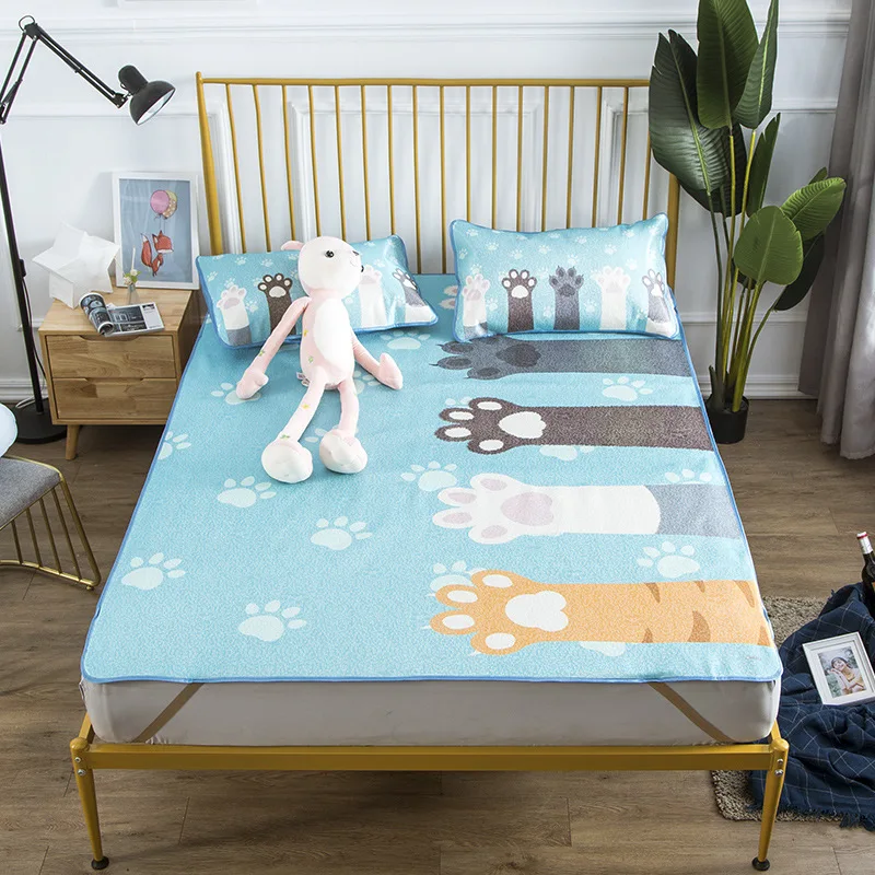 

Cartoon Printing Ice Silk Mat 3pcs Smooth Ice Silk Fabric Foldable Washable Children's Cool Mat Pillowcase Soft Breathable
