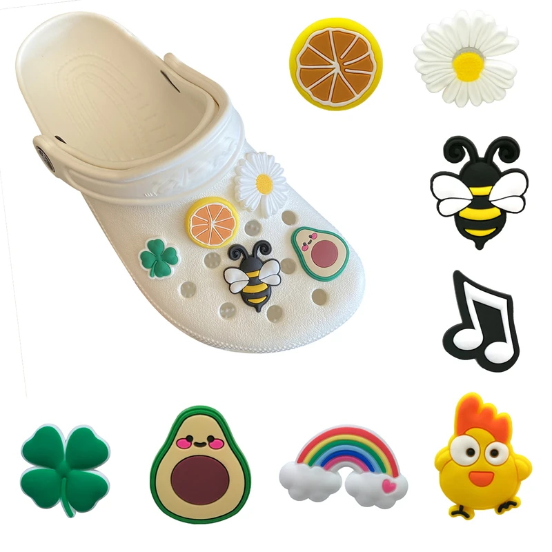 1Pcs Rainbow Flowers/Lucky Clover/Bees Shoe Accessories Charms Decoration Fit Croc Jibz Wristbands Kids Gift | Обувь