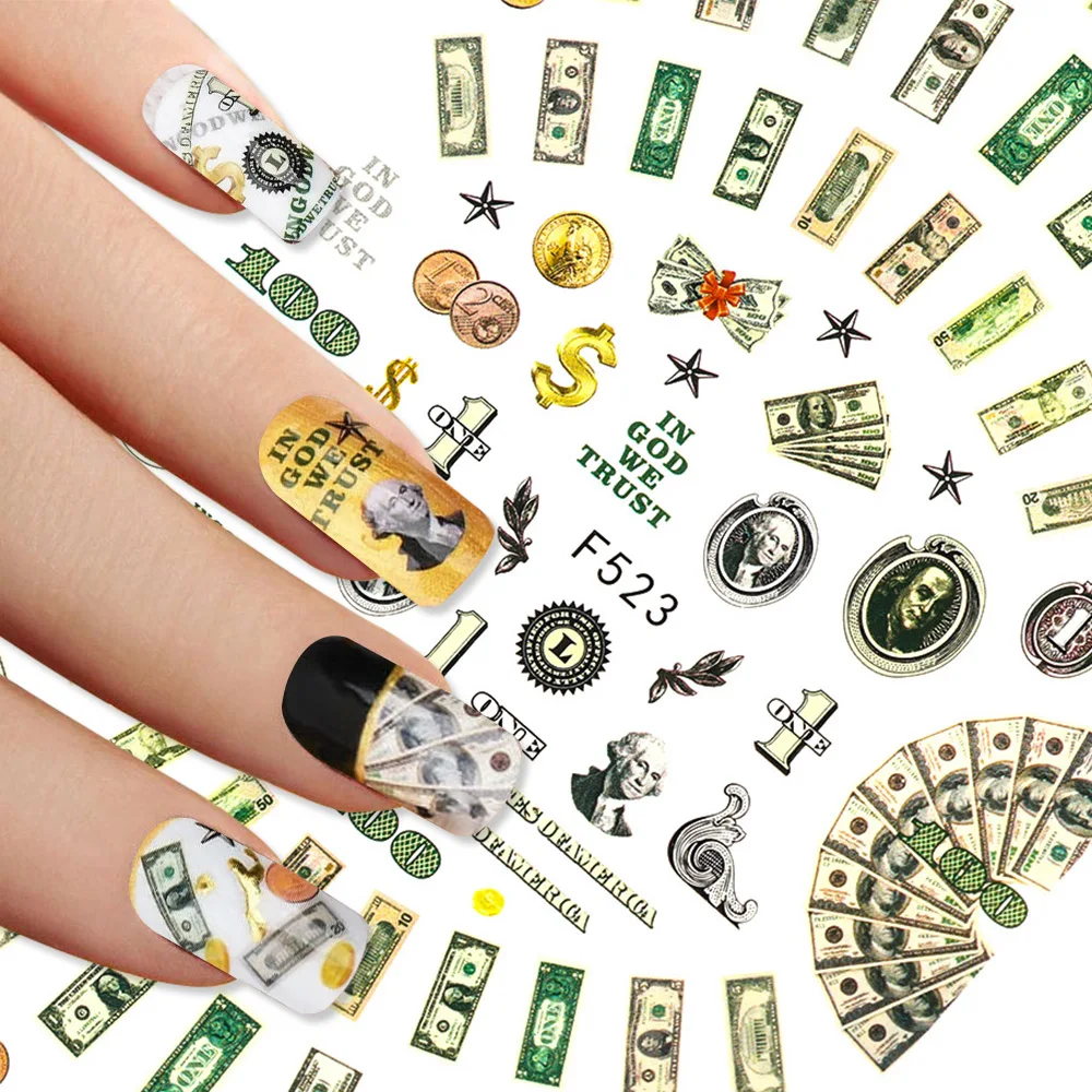 1/12 лист 3D дизайн наклейки для ногтей Деньги Доллар богатые стиль фольга для обертывания клейкая наклейка s DIY маникюрные наконечники инструменты для дизайна ногтей