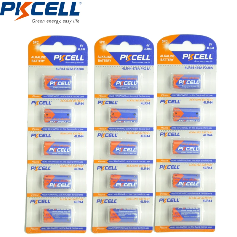 Щелочные первичные батарейки PKCELL 4lr44 15 шт. 4LR44 6 в 4A76 L1325 A544 для ошейников салонов