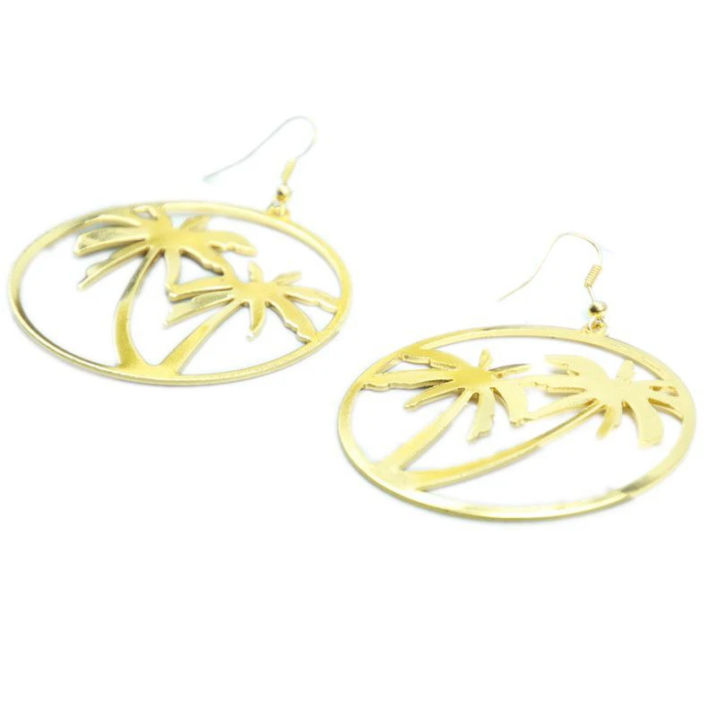

Simple Women Coconut Palm Tree Dangle Earring Big Round Circle Drop Earrings Summer Holiday Hawaii Earring Jewelry Fashion
