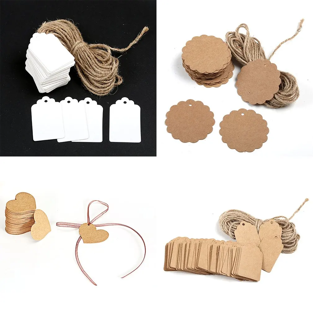100 Pieces Kraft Paper Labels Different Forms Of Paper Labels With Rope Tags Kraft Paper DIY Decoration