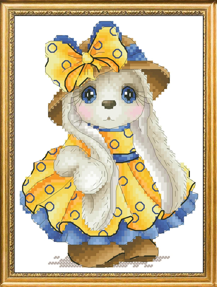 

Needlework 14CT 16CT Cross Stitch, DIY Count Cross Stitch, Embroidery Set, Yellow skirt rabbit