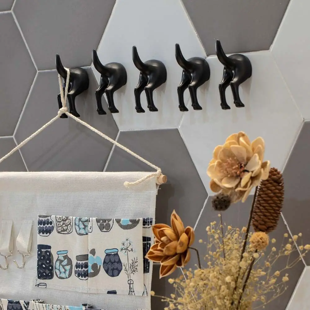 1Pcs Nordic Plastic Dog Tail Hooks Wall Mounted Coat Hat Key Hanger Decoration Novelty Self Adhesive Storage Rack 2