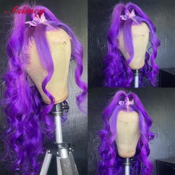 Asimey Purple Colored Body Wave Wigs 13X4 Transparent Lace Front Human Hair 28 30 32 Inch Pre Plucked 100% Virgin Remy For Women