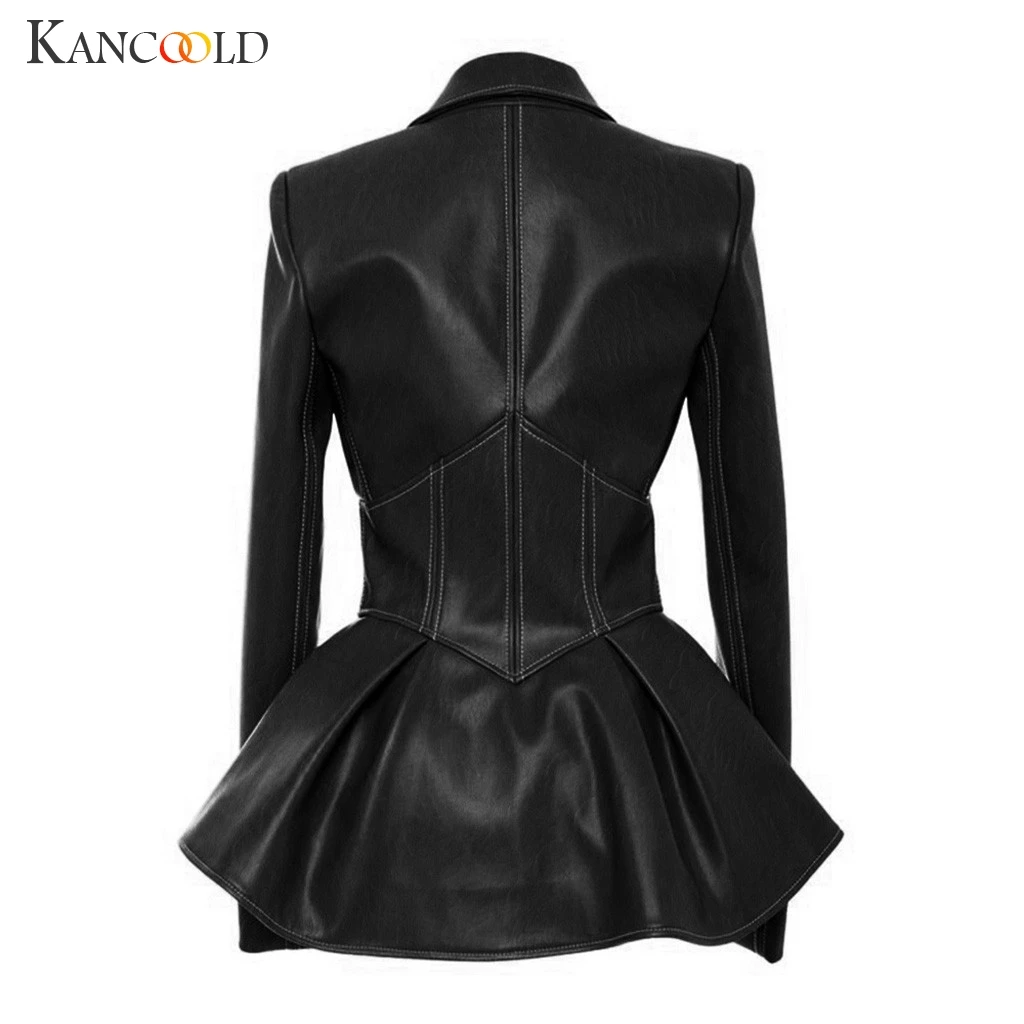 KANCOOLD Пальто мотоциклетная куртка женская зимняя Осенняя черная модная верхняя одежда искусственная кожа PU куртка Готическая искусственная кожа пальто