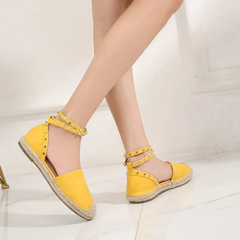 

2020 Spring And Summer Autumn round-Toe Straw Patch WOMEN'S Sandals Buckle Lightweight Low Heel WOMEN'S Shoes