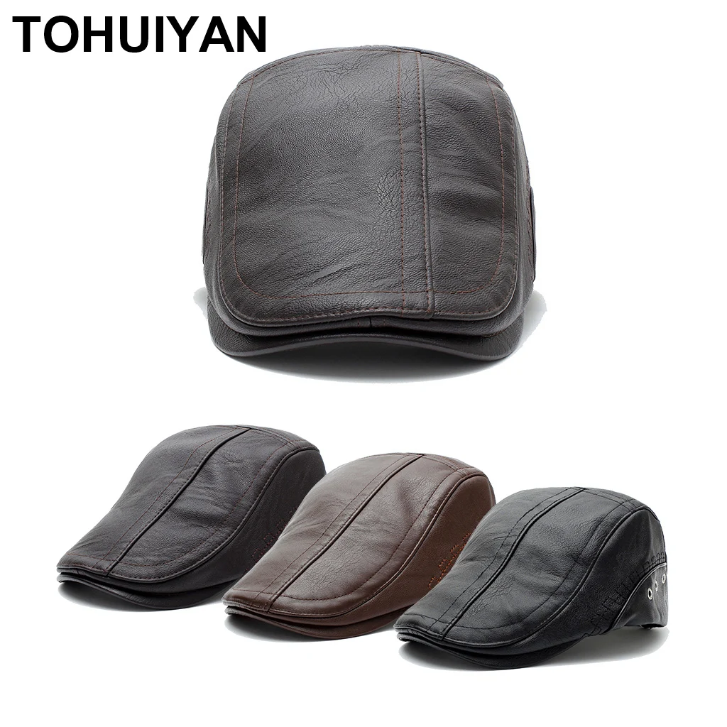 mens leather cabbie hat