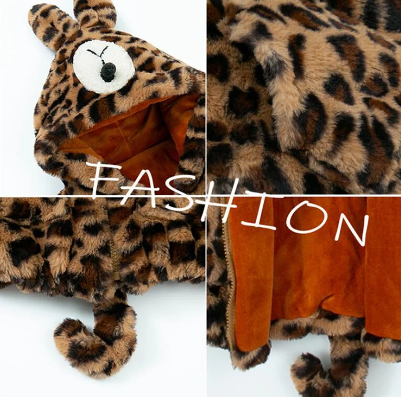 CROAL CHERIE Winter Kids Girls Jacket Halloween Clothing Warm Leopard Fleece Fur Boys Winter Coat Outerwear Snowsuit  (8)