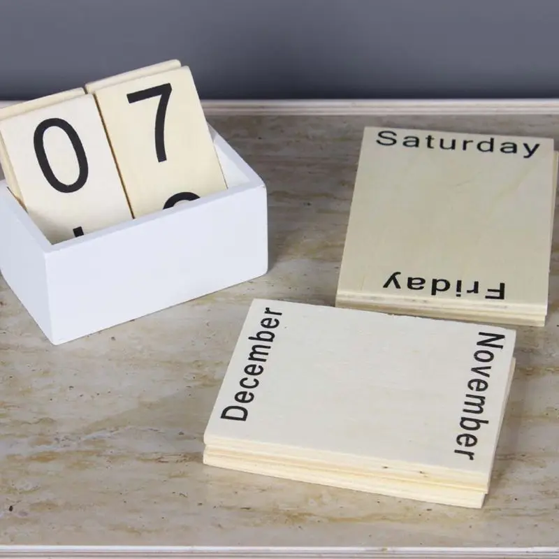 Vintage Wooden Perpetual Calendar Eternal Block Planner Photography Props Month Week Date Display Home Office Desktop Decoration