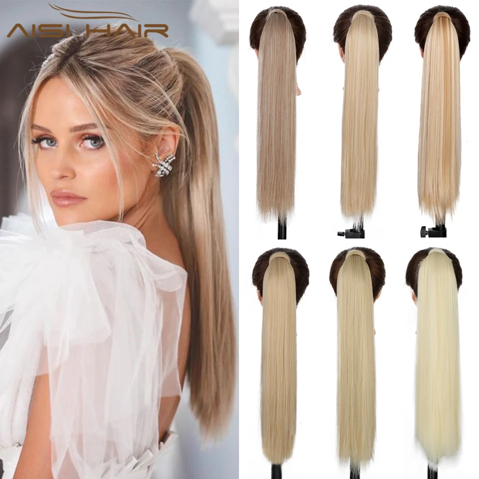 Hairpiece Ponytail-Extension Blonde Clip-In Aisi-Hair Synthetic Wrap Straight Black-Women