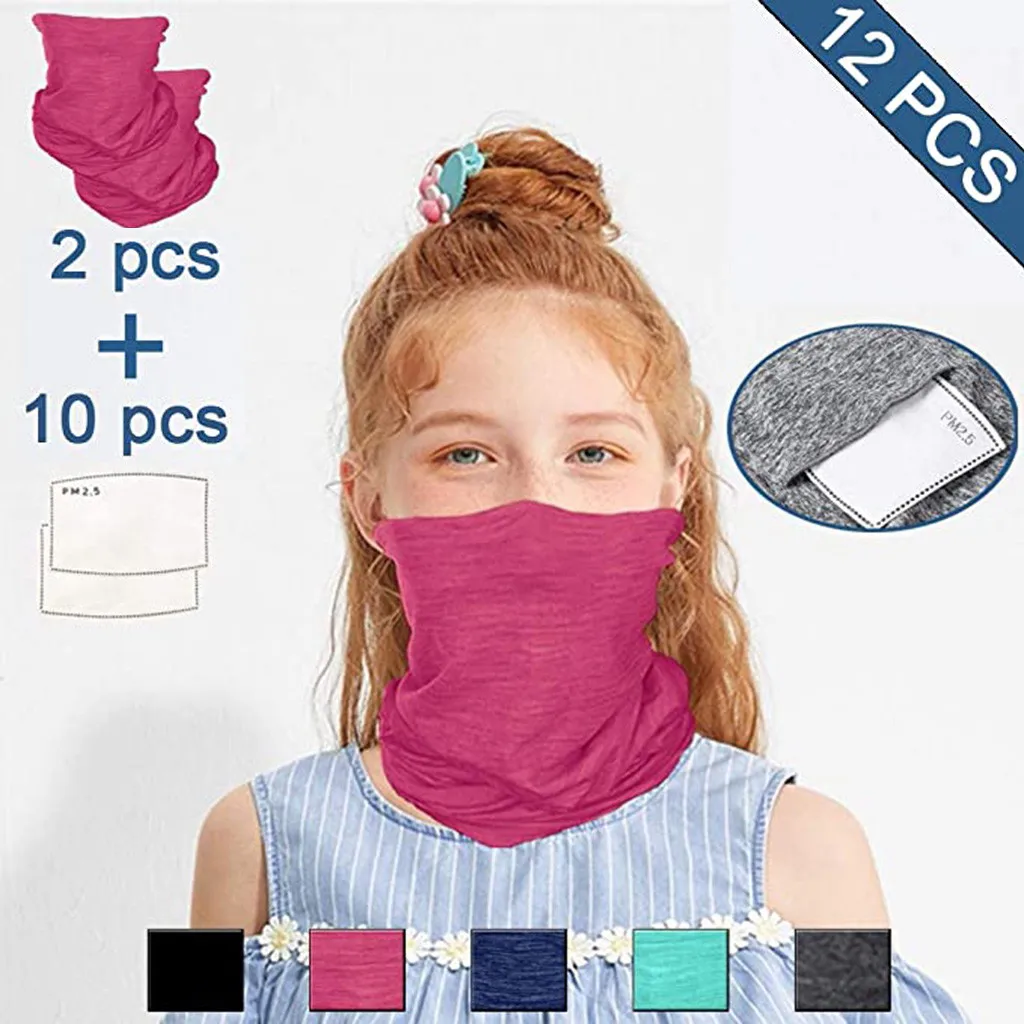 

12pc Kids Solid Windproof Bandana Buffs Neck Gaiter Headband Cycling Fishing Mask Scarf Multifunctional Outdoor Headwear girls