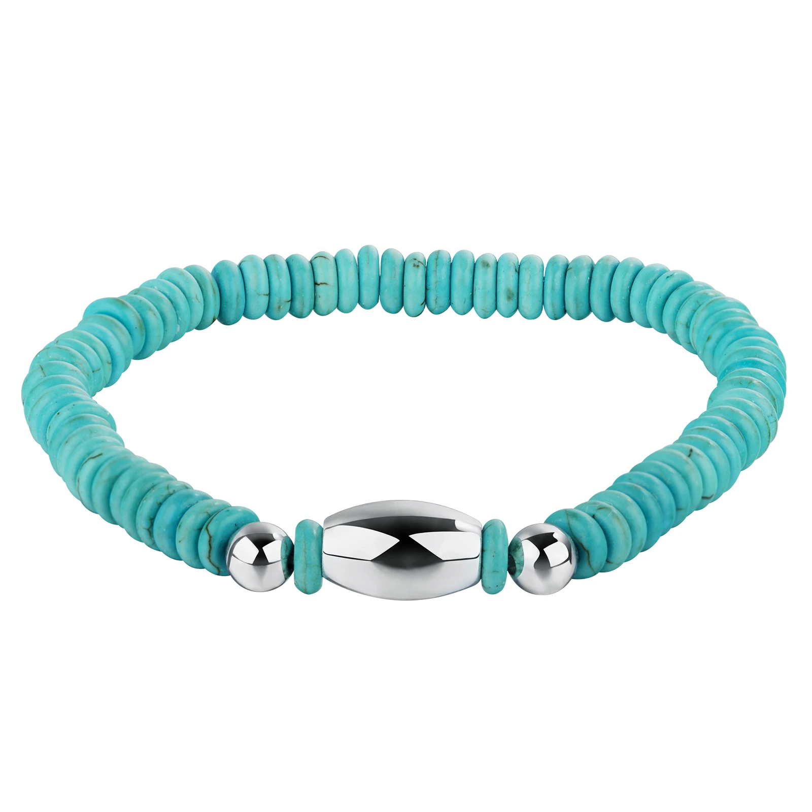 

Натуральный модный браслет Howlite Chryscolla с латунными бусинами-барабанами, лечебный Бирюзовый эластичный браслет для мужчин и женщин, подарки Вечерние