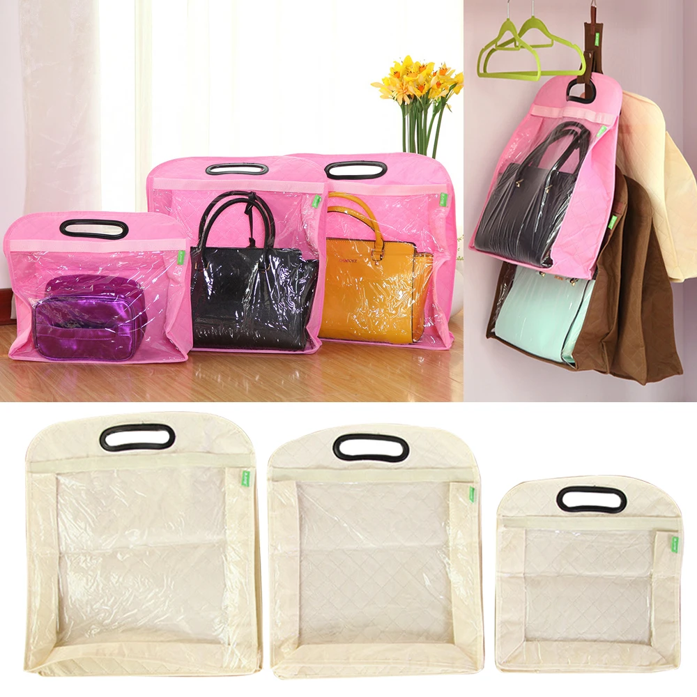 

1PC Creative Non-woven Fabric Hanging Handbag Dust Cover Bag Protector Bag Clear Closet Purse Storage Organizer For Home Storage